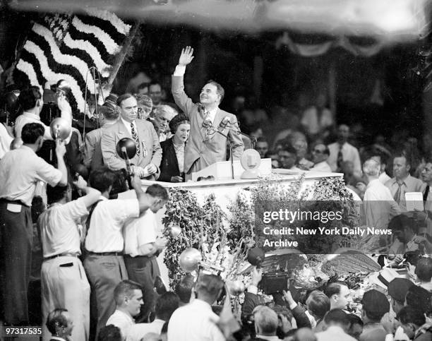 Gov. Thomas E. Dewey at the Republican National Convention after winning the presidential nomination.,