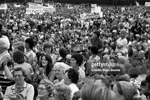 Thousands of mainly Catholic and Protestant women protest against the ongoing violence in Northern Ireland at a peace rally held at Woodvale Park,...