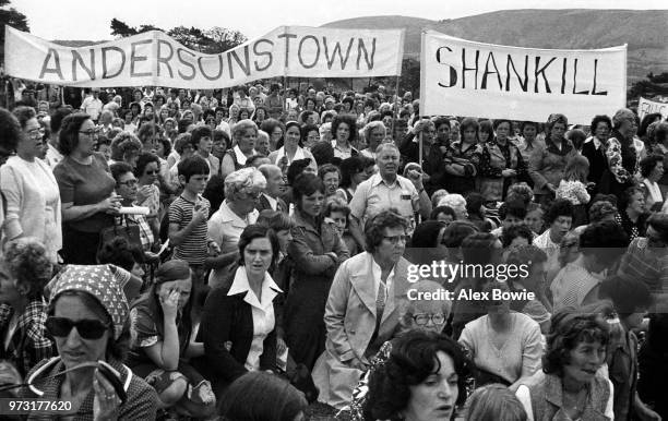 Catholics from the Falls Rd and Andersonstown join Protestants from the Shankill Rd to protest against the ongoing violence in Northern Ireland at a...