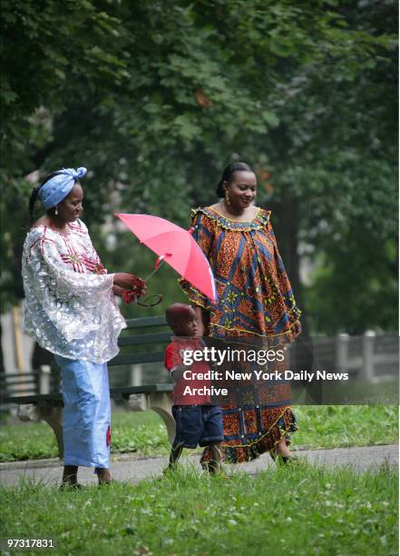 Members arrive to attend the African Culture Festival held at the Gambian Society in New York Cultural Center at 1230 Jerome Avenue, after being...