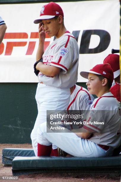 Staten Island's catcher Robert Ortiz and Adam Skjeie are dejected after losing to Phoenix, 4-1, during the Little League World Series at Howard J....