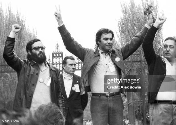 Felipe Gonzalez, General Secretary of the Spanish Socialist Workers' Party , with trade union officials at the conclusion of the May Day rally,...