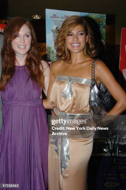 Julianne Moore and Eva Mendes get together at the premiere of the movie "Trust the Man" at the Chelsea West Cinemas. They star in the film.