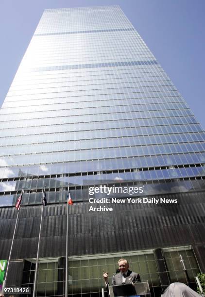 Developer Larry Silverstein addresses the crowd during a ribbon cutting ceremony to officially open 7 World Trade Center. The 52-story tower is the...