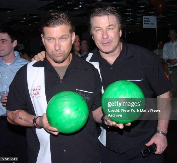 Stephen and Alec Baldwin both chose the same color Bowling Balls at the 20th Annual Second Stage All Star Bowling Classic held in the Leisure Time...