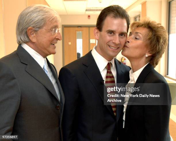 Judge Judy Sheindlin gives kiss of approval to son Adam Levy after the republican tossed his hat into the Putnam County race for district attorney....