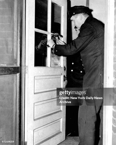 Judge Samuel Leibowitz home at 102 Coleridge Street, Manhattan Beach, Brooklyn was burglarized. Patrolman hammer back glass window from rear door...