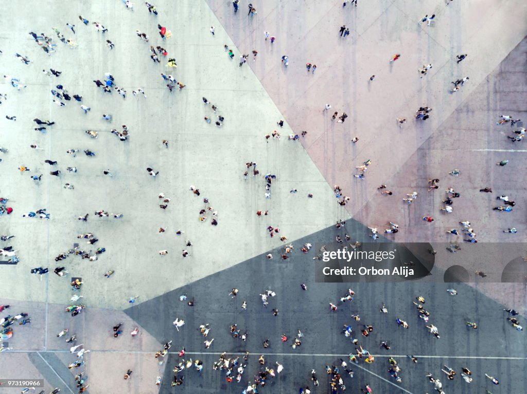 High Angle View Of People On Street