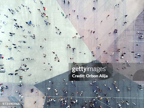 High Angle View Of People On Street High Angle View Of People On Street