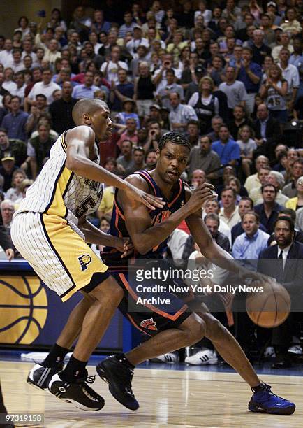 New York Knicks' Latrell Sprewell drives around Indiana Pacers' Jalen Rose in Game 5 of the NBA Eastern Conference finals at Conseco Fieldhouse. The...