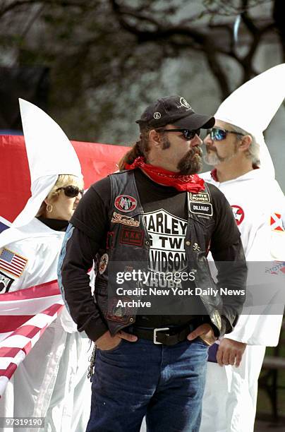 Members of the Ku Klux Klan hold a rally at Foley Square near the New York State Supreme Court House.