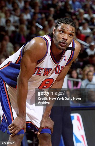 New York Knicks' Latrell Sprewell is ready for action as the Knicks play the Indiana Pacers in Game 4 of the NBA Eastern Conference finals at Madison...