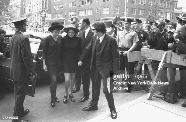 Judy Garland's daughters, Liza Minnelli and Lorna Luft and her last husband, Mickey Deans arrive at Frank E. Campbell funeral chapel for services.