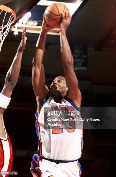 New York Knicks' Marcus Camby goes up for two points against the Atlanta Hawks in his first game of the season at Madison Square Garden. After being...