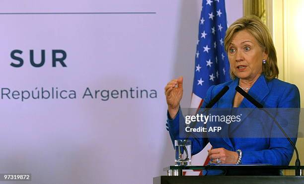 Secretary of State Hillary Clinton speaks during a joint press conference with Argentine President Cristina Fernandez de Kirchner after their meeting...