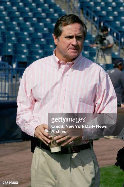 Steve Swindal, general partner of the New York Yankees and son-in-law of owner George Steinbrenner, watches as players take batting practice at...