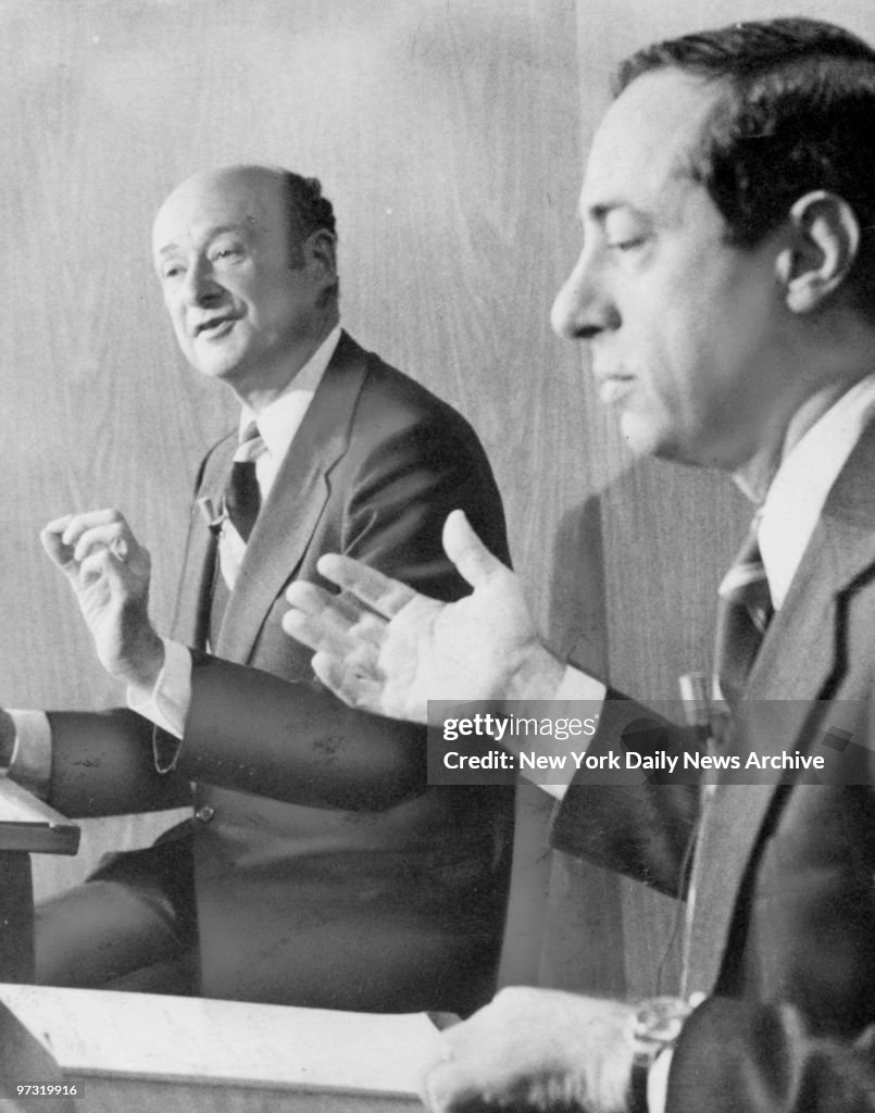 Democratic mayoral candidates Ed Koch (l.) and Mario Cuomo (