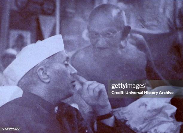 Mohandas Karamchand Gandhi with Jawaharlal Nehru 1945. Gandhi . Was the preeminent leader of the Indian independence movement in British-ruled India....