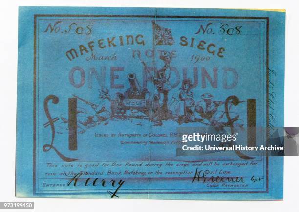 Mafeking £1 banknote. Lord Baden-Powell who commanded the forces at the siege of Mafeking. Took a personal interest in the issue of these notes and...