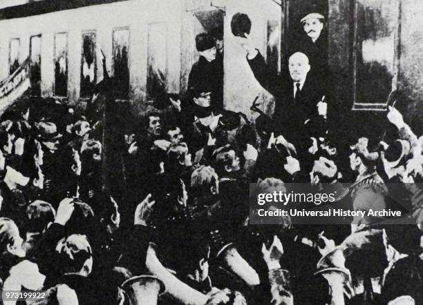 April 1917. Vladimir Lenin arrives at Finland Station in St Petersburg after returning from exile to lead the Bolsheviks in the coming October...