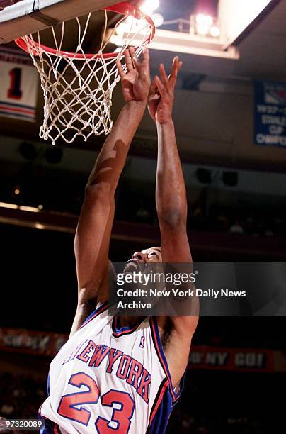 New York Knicks' Marcus Camby has his eye on the basket in Game 4 of the NBA Eastern Conference finals against the Indiana Pacers at Madison Square...