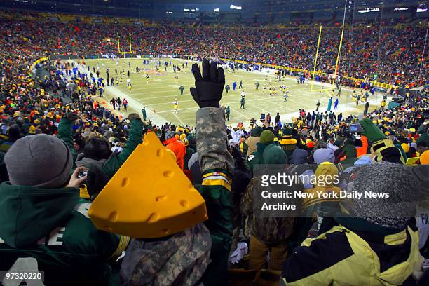 Green Bay Packers fans, also known as Cheeseheads, pack Lambeau Field before the start of the NFC Championship Playoff game between the Packers and...