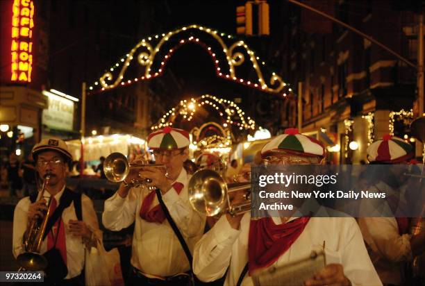Members of the Red Mike Festival Band play at the Feast of San Gennaro in Manhattan