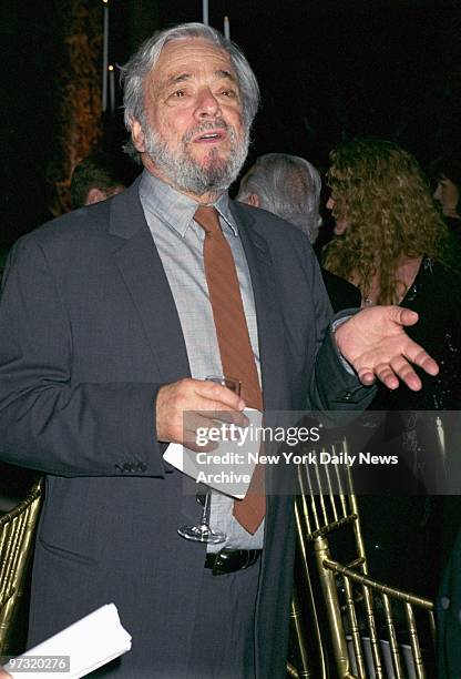 Steven Sondheim speaks at the Follies Sondheim dinner, a benefit for the Roundabout Theater, at Cipriani 42nd St. Sondheim wrote the score for...