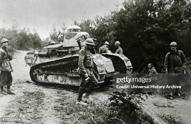 British Tank in Northern France during World War One 1917.