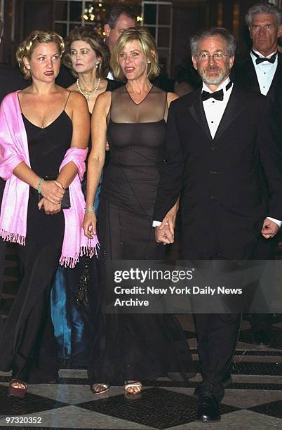 Steven Spielberg arrives with his wife, Kate Capshaw, and her daughter, Jessica, for the American Museum of the Moving Image tribute to Tom Hanks at...