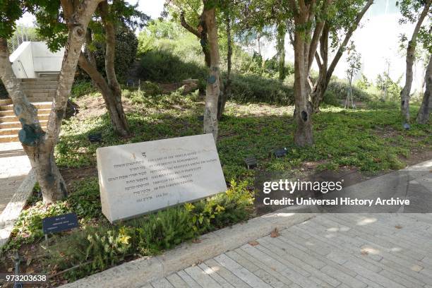 Ford Foundation memorial in the Avenue of the Righteous Among the Nations. Yad Vashem. Jerusalem . Trees are planted around the Yad Vashem site in...