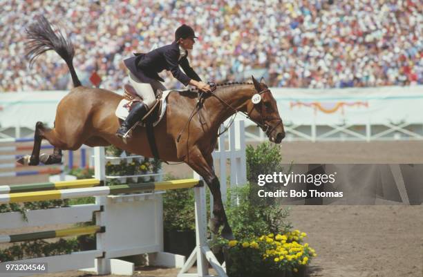 British equestrian Virginia Leng pictured in action for the Great Britain team on her horse 'Priceless' during competition to finish in 3rd place to...