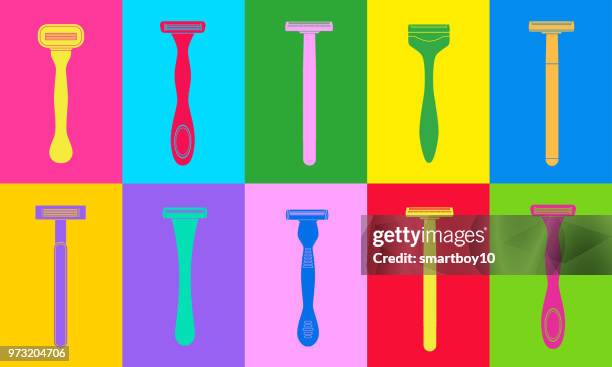 ilustrações de stock, clip art, desenhos animados e ícones de disposable plastic razors - lâmina de barbear