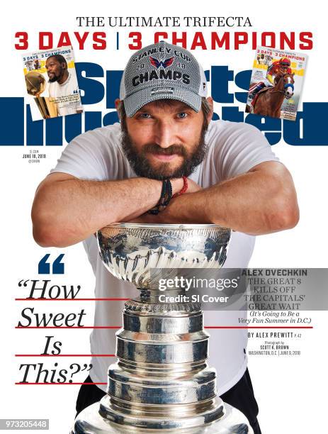June 18, 2018 Sports Illustrated via Getty Images Cover: Hockey: Closeup casual portrait of Washington Capitals forward Alex Ovechkin posing with...