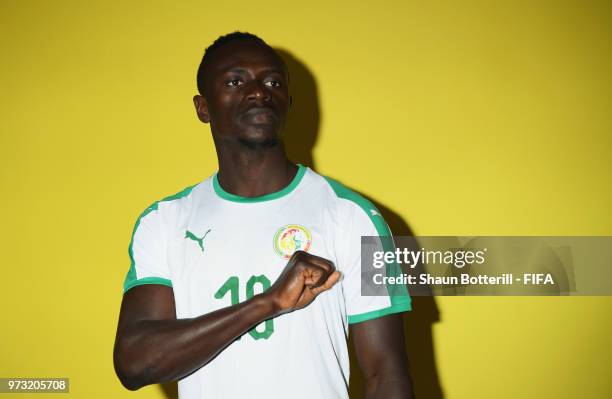 Sadio Mane of Senegal poses for a portrait during the official FIFA World Cup 2018 portrait session at the team hotel on June 13, 2018 in Kaluga,...