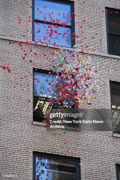 Members of the Times Square Alliance and Countdown Entertainment conduct the annual "airworthiness test" of confetti that will be used for the New...