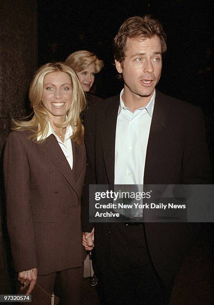 Greg Kinnear and fiance Helen Labdom arriving for the premiere of the movie "As Good As It Gets." Kinnear is in the film.