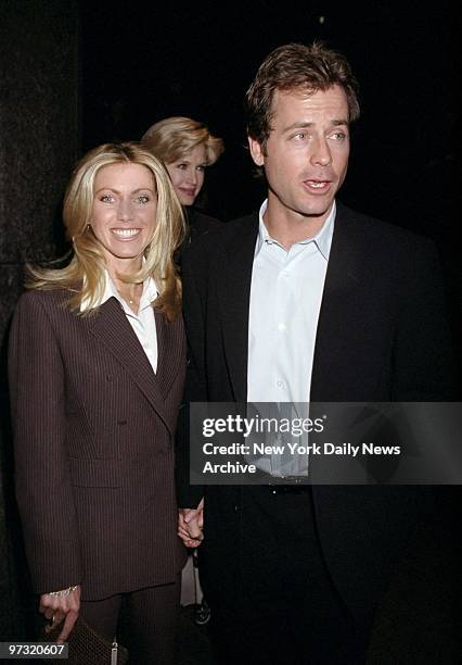 Greg Kinnear and fiance Helen Labdom attending premiere of movie "As Good As It Gets." Greg stars in the movie.