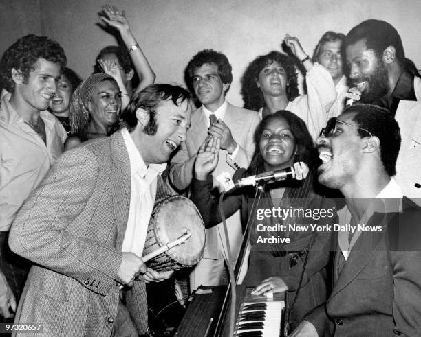 Stevie Wonder jams with Steven Stills , Stephanie Mills and Teddy Pendergrass for his New York secretary, Mary Ann Cummings, and 300 guests on her...