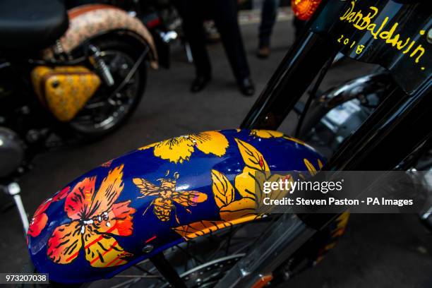 Details of the customised Royal Enfield fleet for the Elephant Family's 'Concours dâÃ©lÃ©phantâ dawn raid during the photocall in London. PRESS...