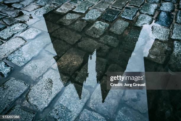 Cologne Cathedral reflected in a puddle