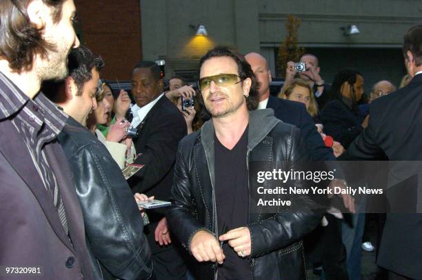 S Bono arrives at the Stellan Holm Gallery on W. 24th St. To attend the opening reception for the photo exhibit "Anton Corbijn - U2 & I." The show...