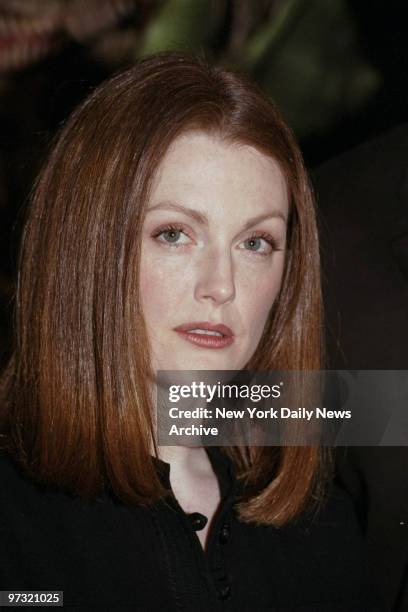 Julianne Moore is on hand at news conference at the Four Seasons Hotel. Moore is among cast members of the movie "The Lost World: Jurassic Park" in...