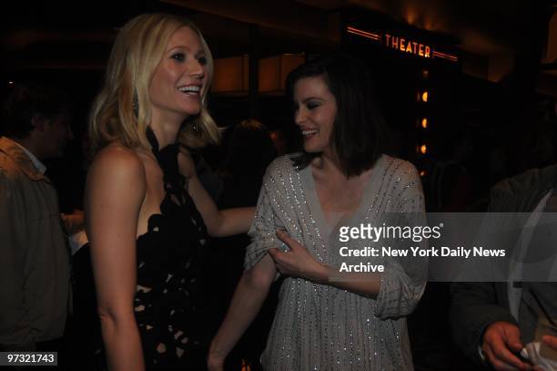 Gwyneth Paltrow and Liv Tyler at the Cinema Society Special Screening of "Iron Man" held at the Tribeca Grand Screening Room ..
