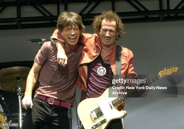 Mick Jagger , Keith Richards and the Rolling Stones perform a three-song set at Lincoln Center before a news conference announcing a world tour in...