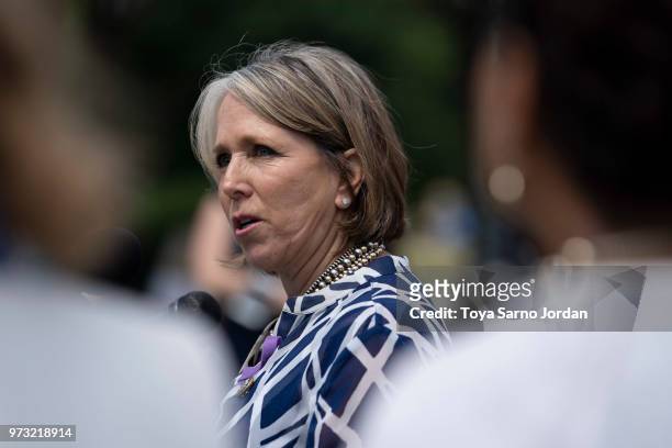 Rep. Michelle Lujan Grisham speaks during a news conference on immigration to condemn the Trump Administration's "zero tolerance" immigration policy,...