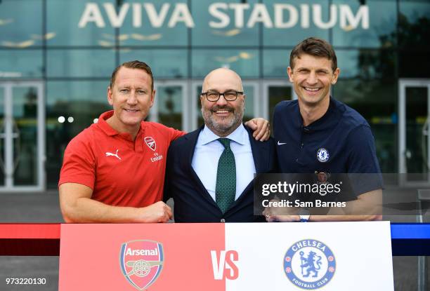 Dublin , Ireland - 13 June 2018; Former Arsenal player Ray Parlour, left, and former Chelsea player Tore André Flo, right, with Charlie Stillitano,...