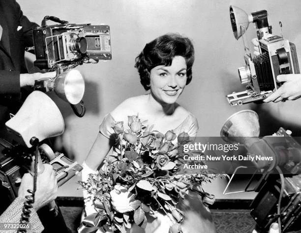 Miss Robbin Bain who won the title of Miss Rheingold 1959 during the announcement at the Waldorf-Astoria Hotel. The contest drew 24 million votes...