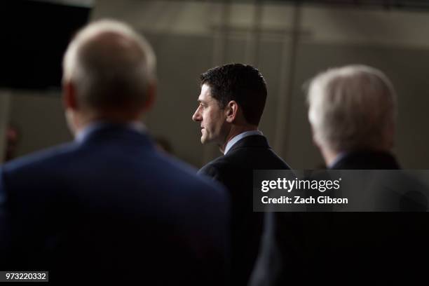 House Speaker Paul Ryan speaks during a news conference following a Republican Conference meeting on Capitol Hill on June 13, 2018 in Washington, DC.