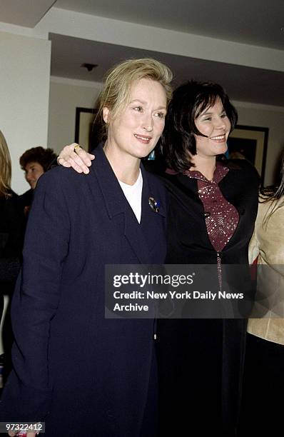 Meryl Streep and Mavis Leno, wife of Jay Leno, get together at benefit held by Glamour magazine and the Feminist Majority Foundation at W New York...